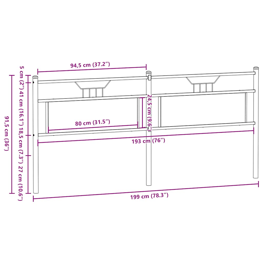 Replace Headboard Brown Oak 193 cm Engineered Wood and Steel