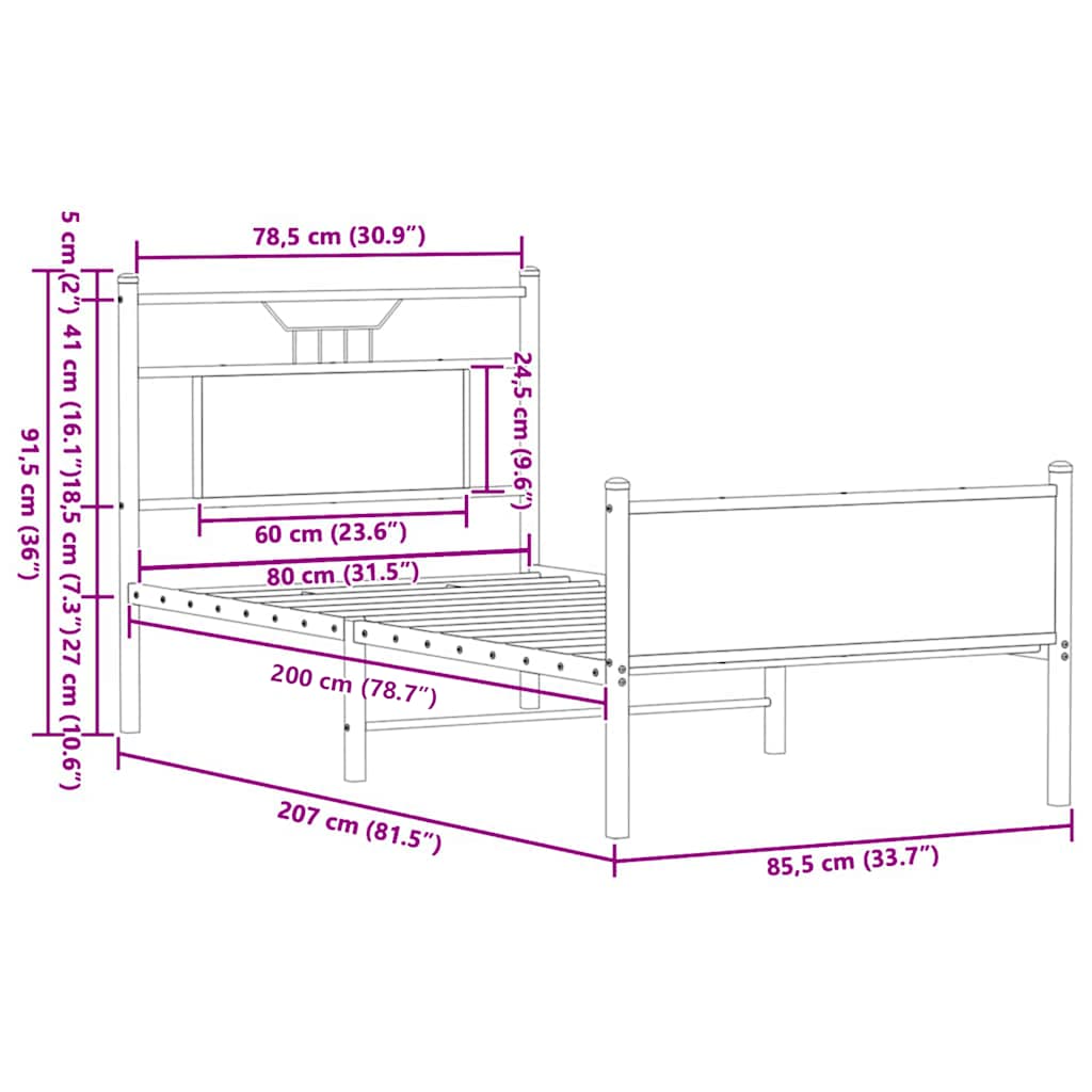 Bed Frame without Mattress Smoked Oak 80x200 cm Engineered Wood