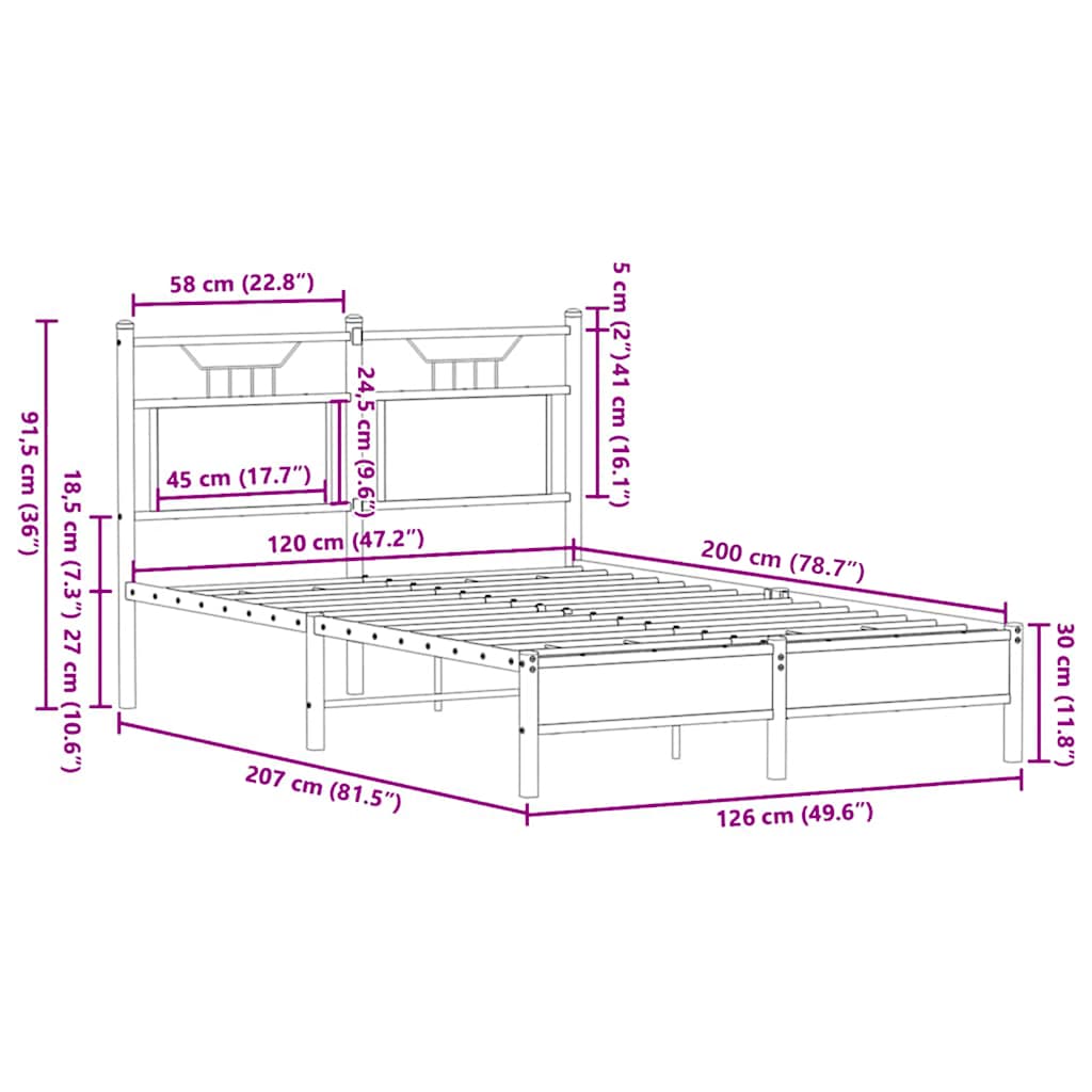 Bed Frame without Mattress Sonoma Oak 120x200 cm Engineered Wood