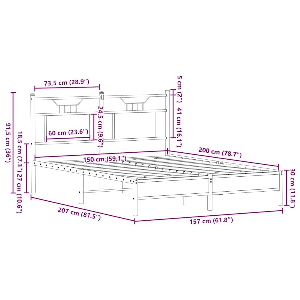 Bed Frame without Mattress Sonoma Oak 150x200 cm King Size Engineered Wood