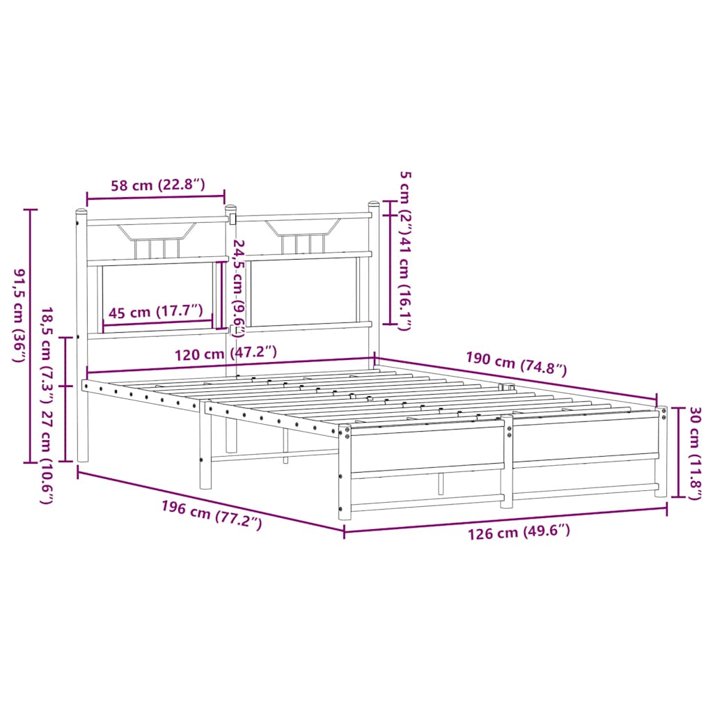 Bed Frame without Mattress Sonoma Oak 120x190 cm Small Double Engineered Wood
