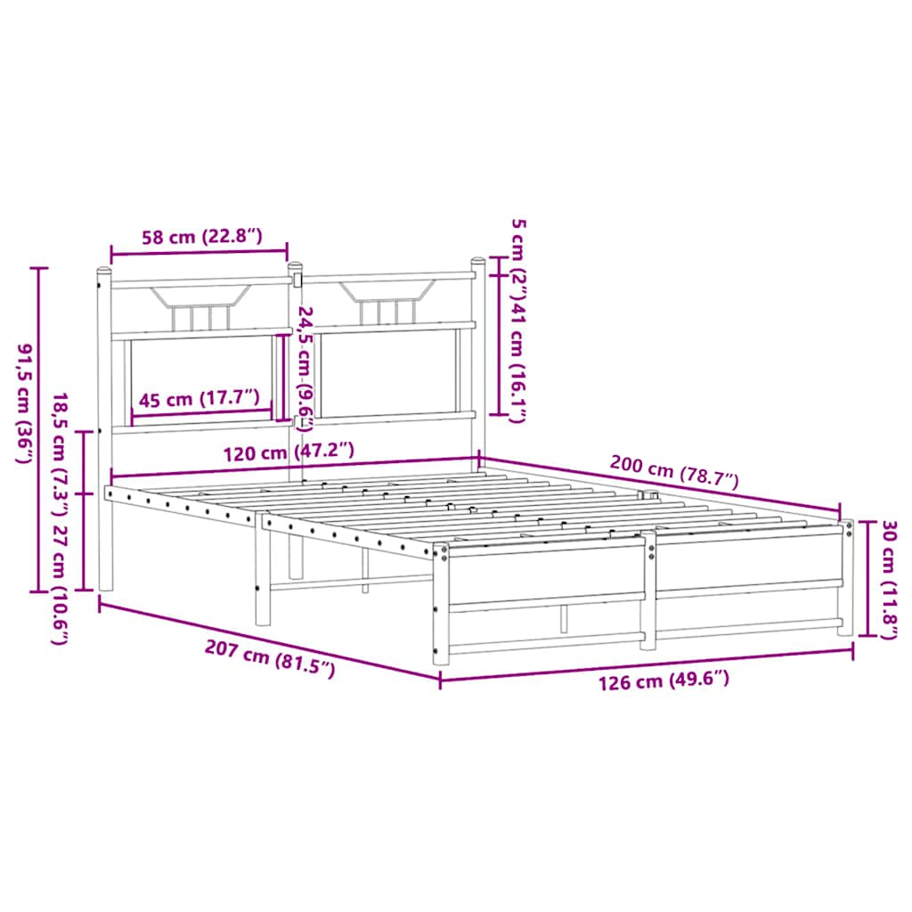 Bed Frame without Mattress Sonoma Oak 120x200 cm Engineered Wood