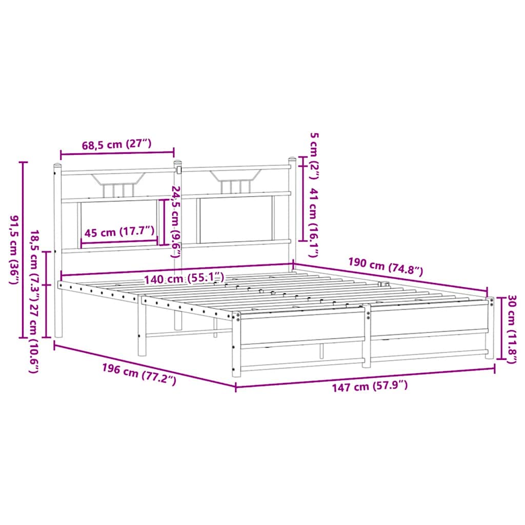 Bed Frame without Mattress Sonoma Oak 140x190 cm Engineered Wood