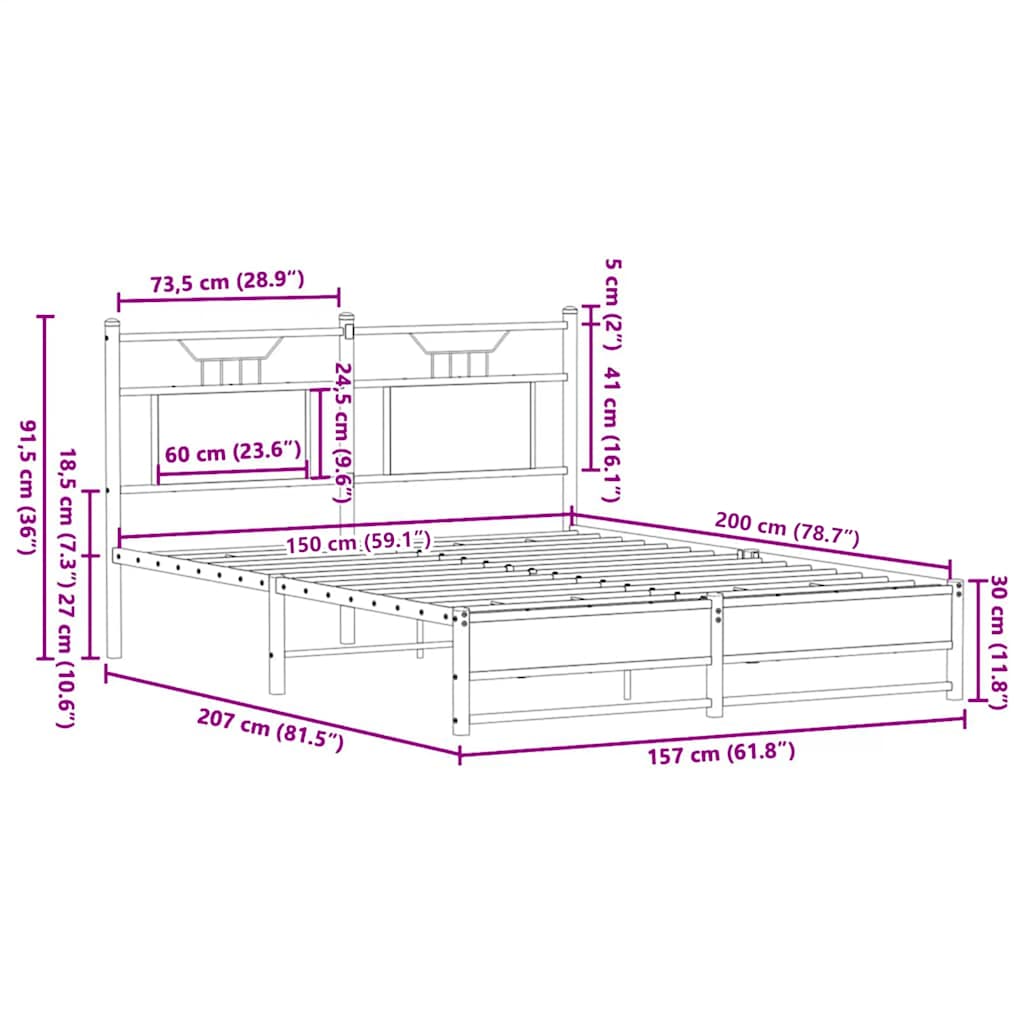 Bed Frame without Mattress Sonoma Oak 150x200 cm King Size Engineered Wood