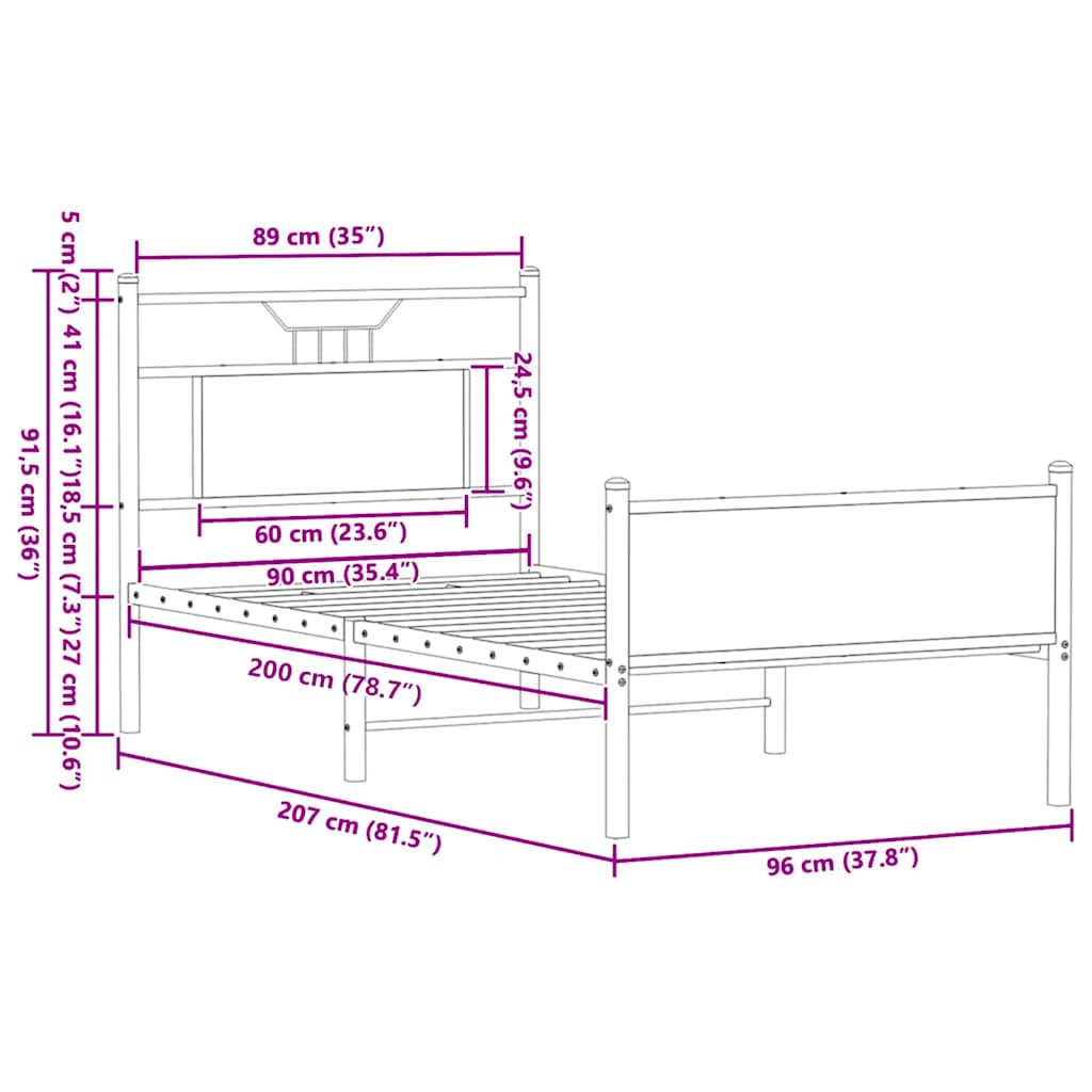 Bed Frame without Mattress Sonoma Oak 90x200 cm Engineered Wood