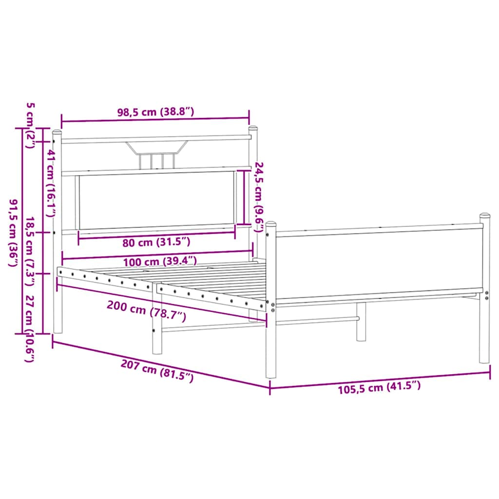 Bed Frame without Mattress Sonoma Oak 100x200 cm Engineered Wood