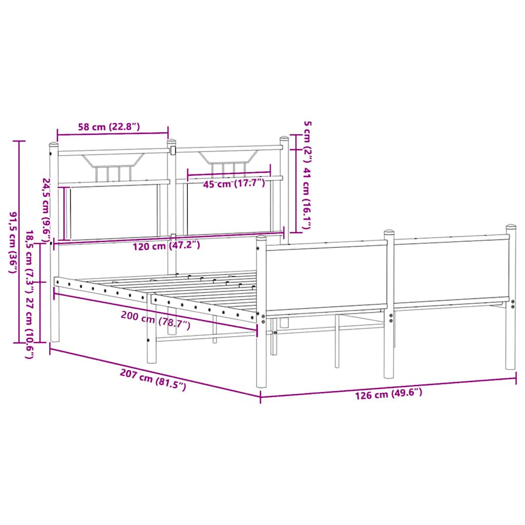 Bed Frame without Mattress Sonoma Oak 120x200 cm Engineered Wood