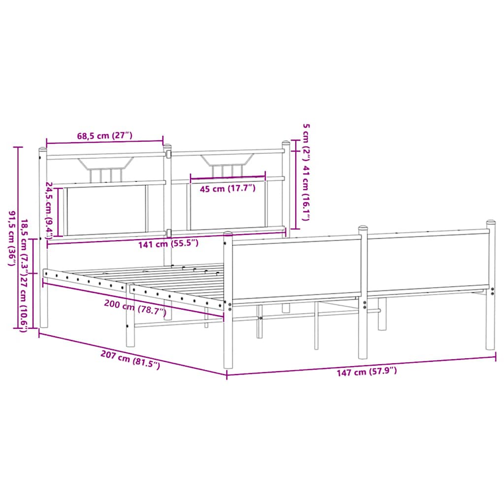 Bed Frame without Mattress Sonoma Oak 140x200 cm Engineered Wood