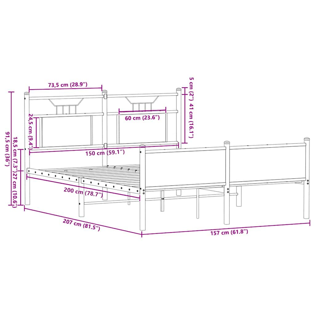 Bed Frame without Mattress Sonoma Oak 150x200 cm King Size Engineered Wood