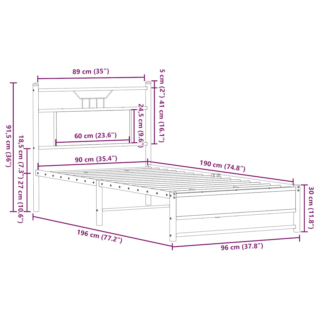 Bed Frame without Mattress Brown Oak 90x190 cm Single Engineered Wood
