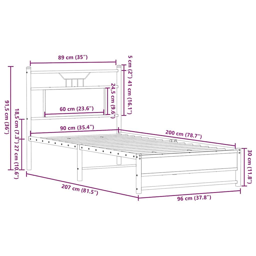Bed Frame without Mattress Brown Oak 90x200 cm Engineered Wood