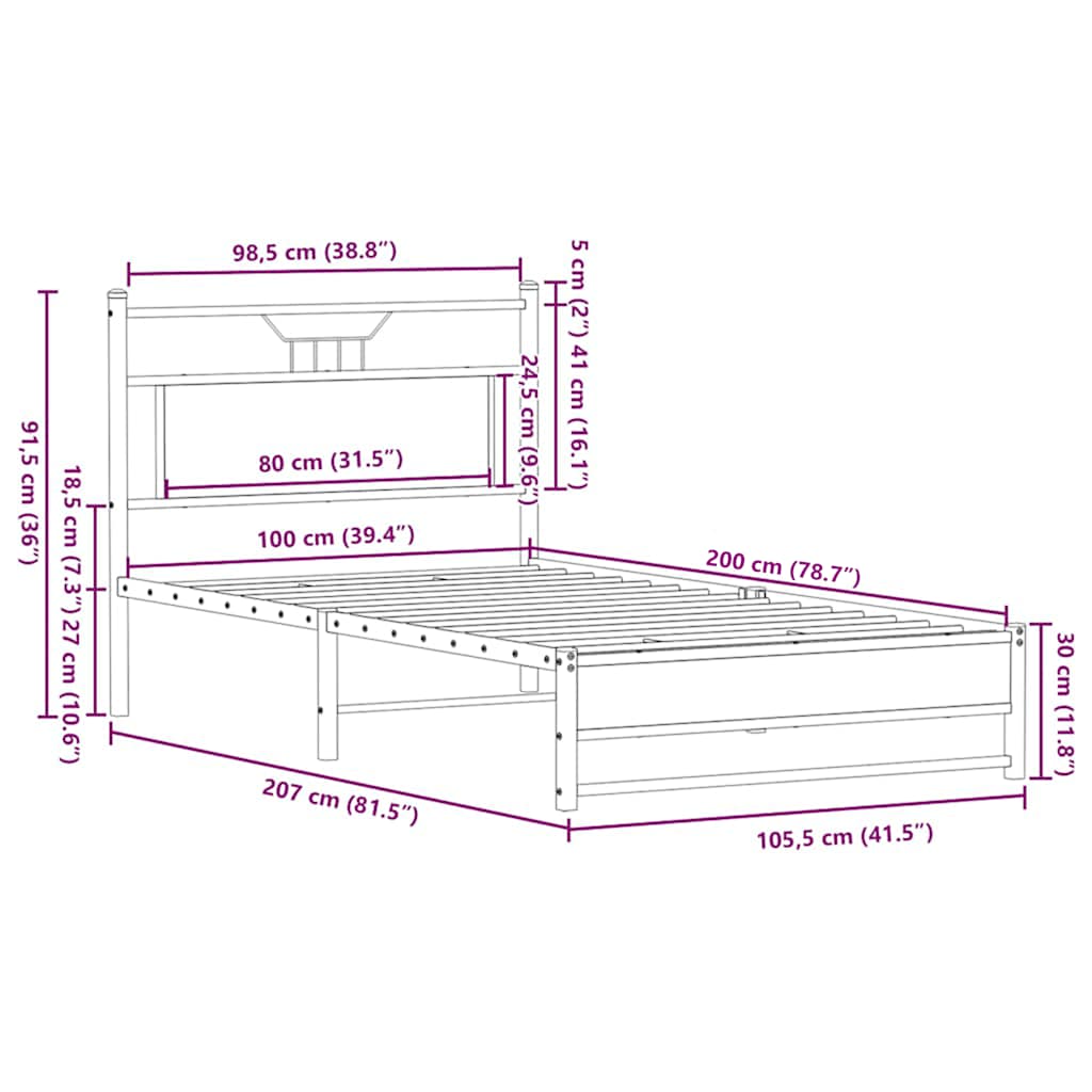 Bed Frame without Mattress Brown Oak 100x200 cm Engineered Wood