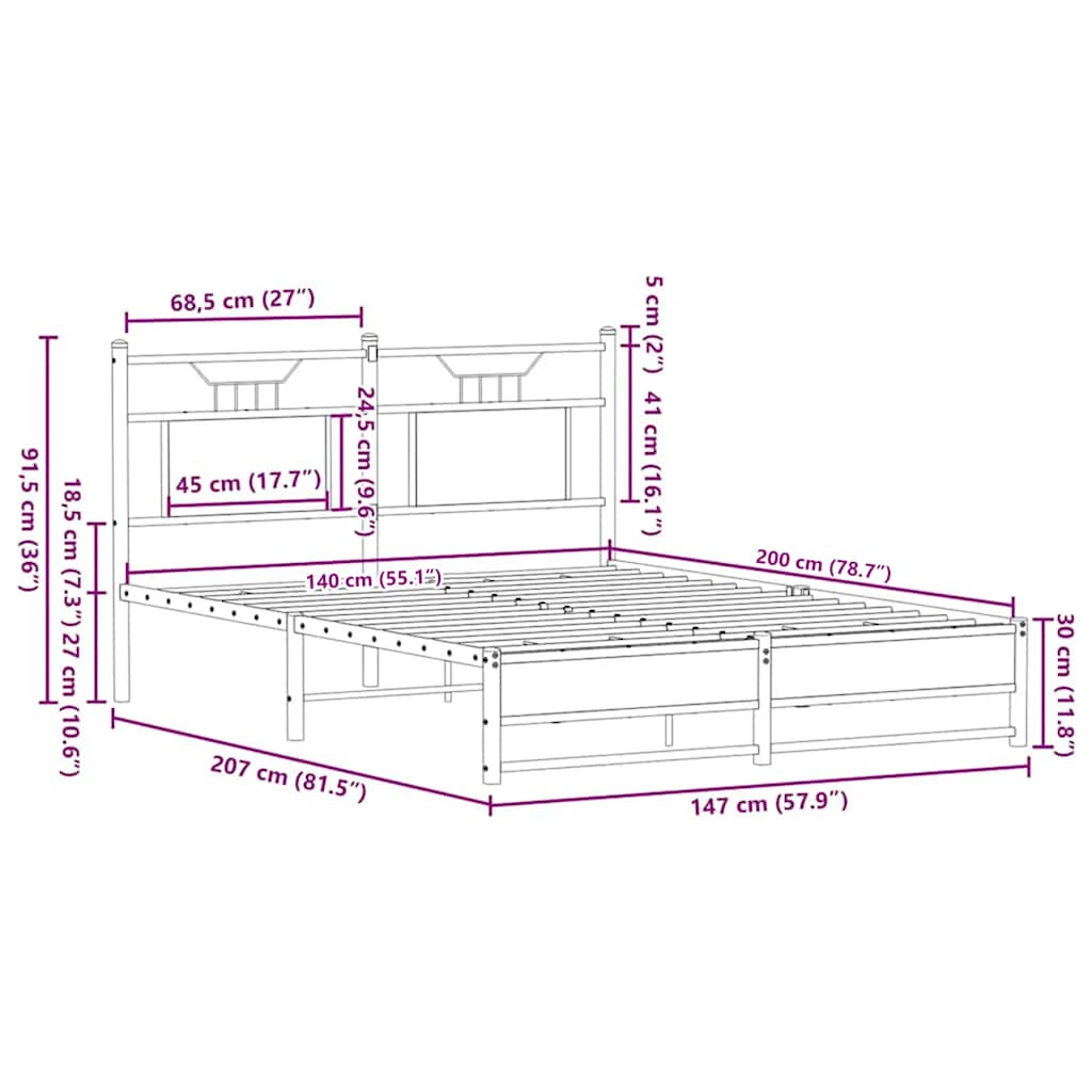 Bed Frame without Mattress Brown Oak 140x200 cm Engineered Wood