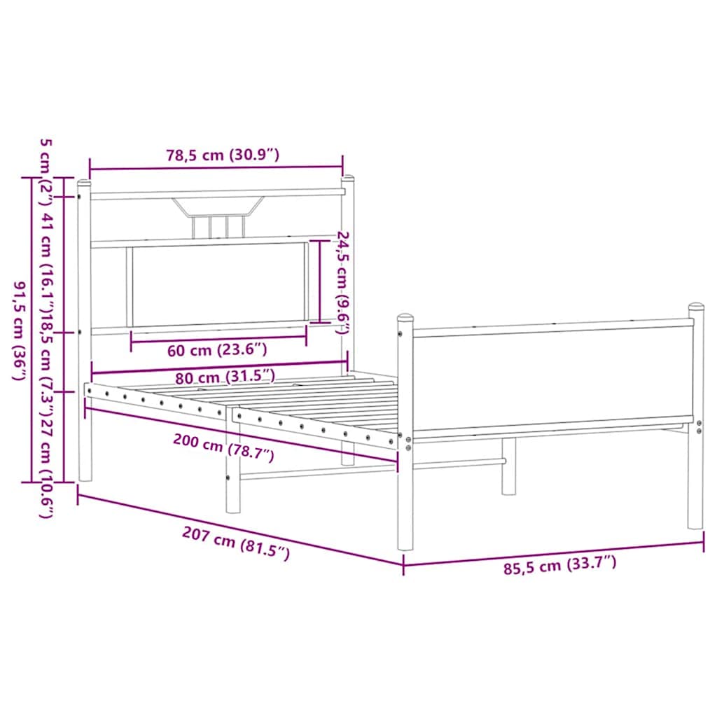 Bed Frame without Mattress Brown Oak 80x200 cm Engineered Wood