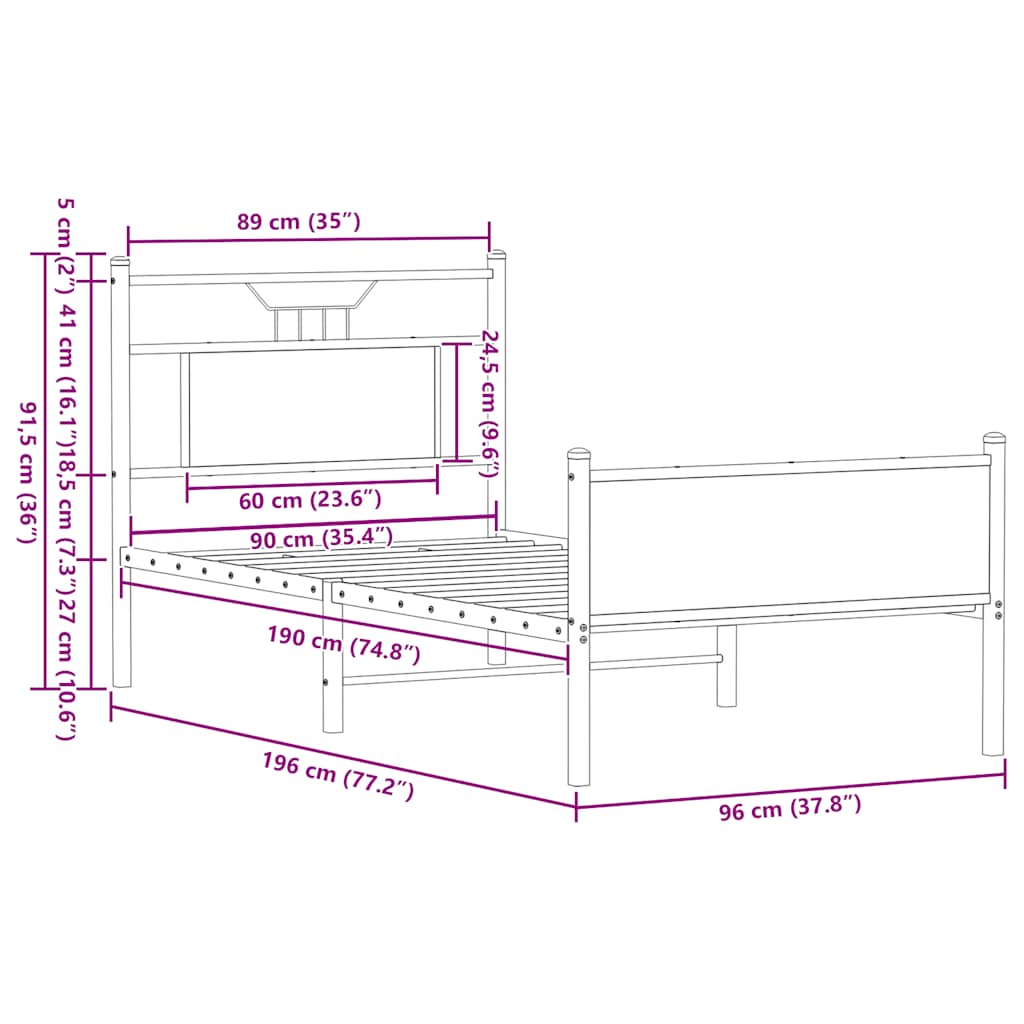 Bed Frame without Mattress Brown Oak 90x190 cm Single Engineered Wood