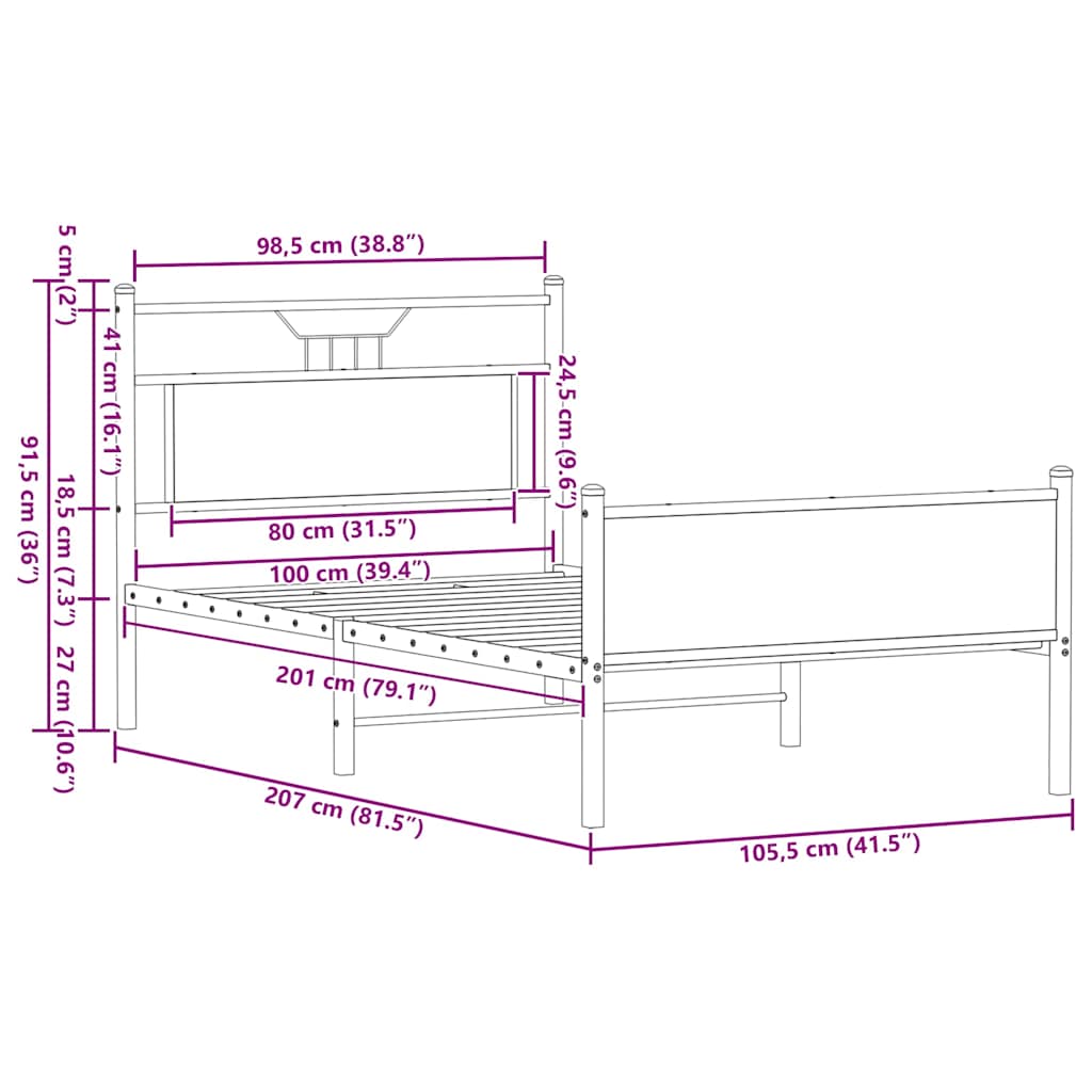 Bed Frame without Mattress Brown Oak 100x200 cm Engineered Wood