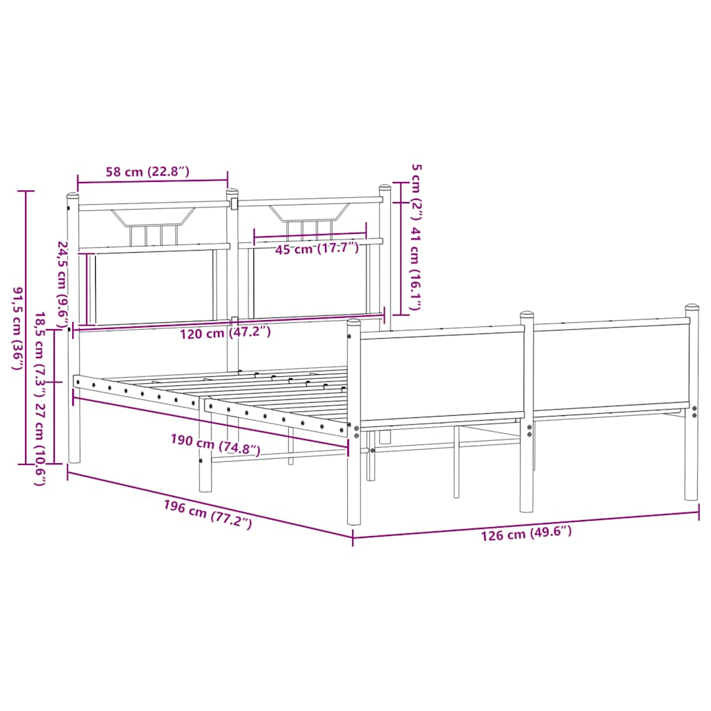 Bed Frame without Mattress Brown Oak 120x190 cm Small Double Engineered Wood