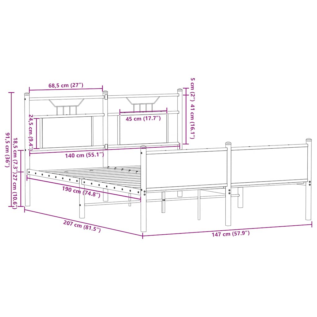 Bed Frame without Mattress Brown Oak 140x200 cm Engineered Wood