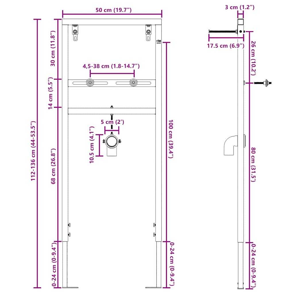 Wall Support for Basin System Manual Blue 50 x 3 x 112 cm
