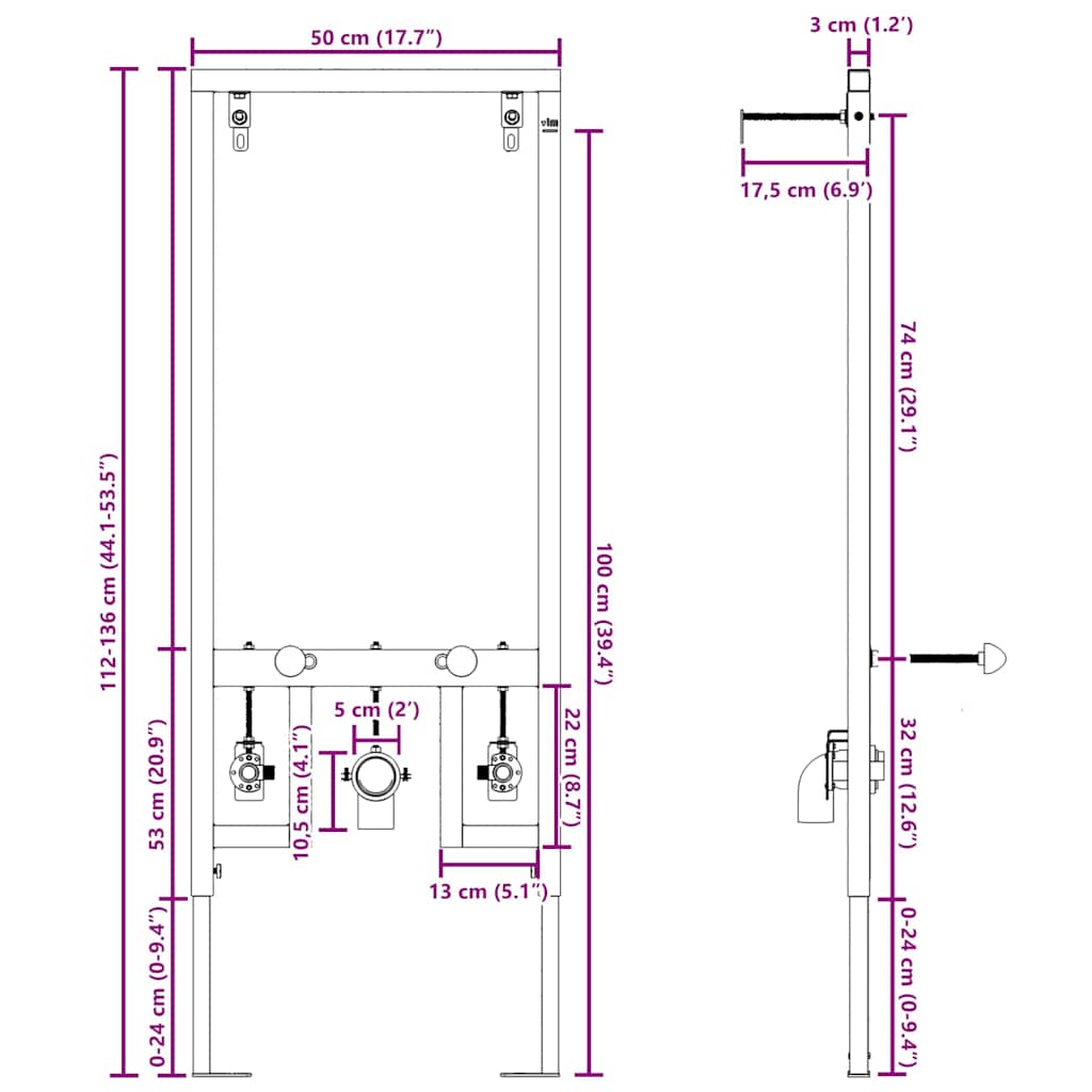 Wall Support for Bidet System Manual Blue 50 x 3 x 112 cm