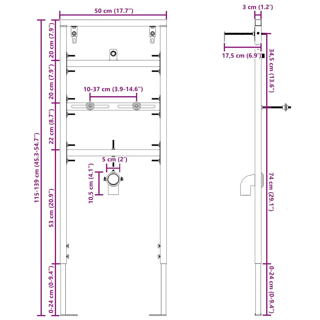 Wall Support for Urinal System Manual Blue 50 x 3 x 112 cm