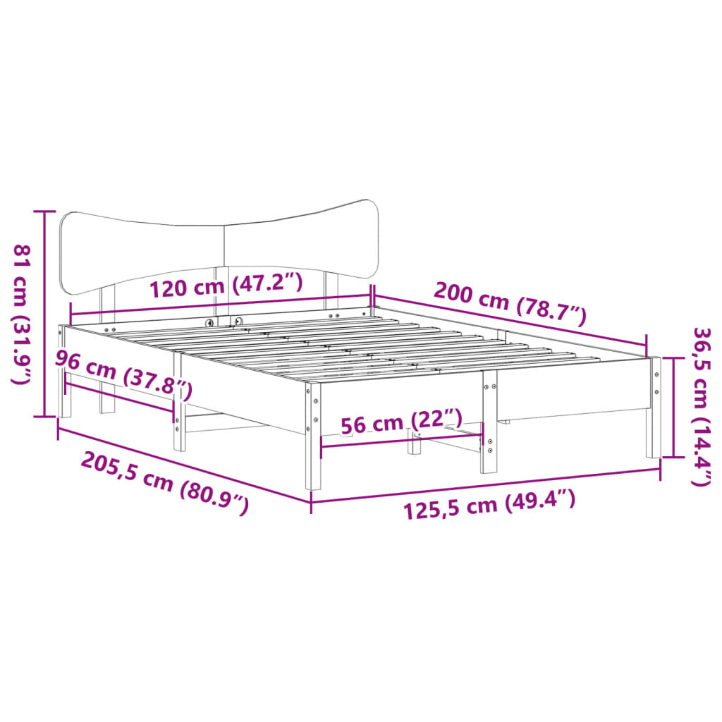 Bed Frame without Mattress White 120x200 cm Solid Wood Pine