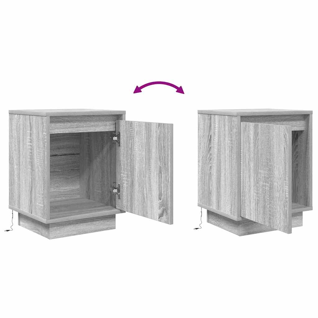 Bedside Cabinets with LED Lights 2 pcs Grey Sonoma 38x34x50 cm