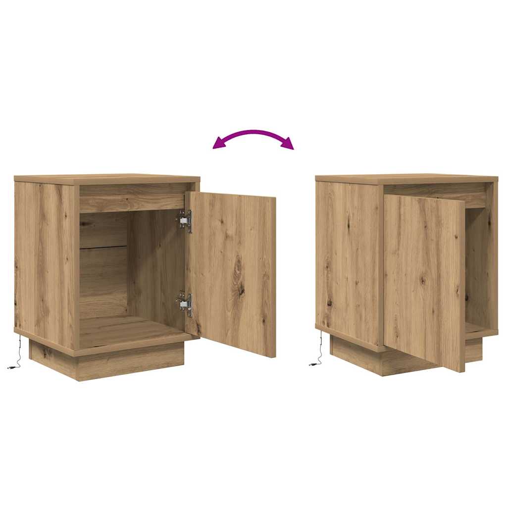 Bedside Cabinets with LED Lights 2 pcs Artisan Oak 38x34x50 cm
