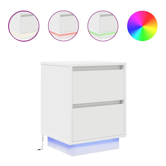 Bedside Cabinet with LED Lights White 38x34x50 cm