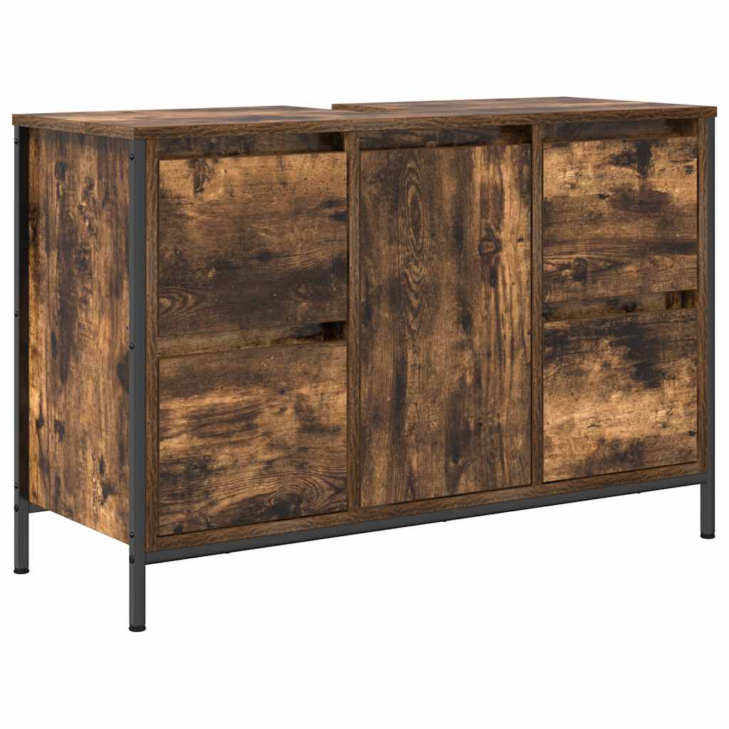 Basin Cabinet with Drawers Smoked Oak 90x34.5x60 cm