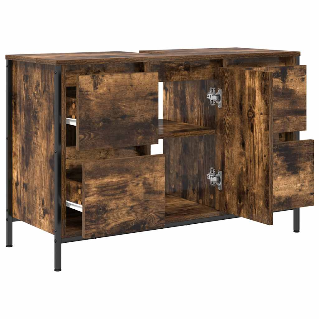 Basin Cabinet with Drawers Smoked Oak 90x34.5x60 cm
