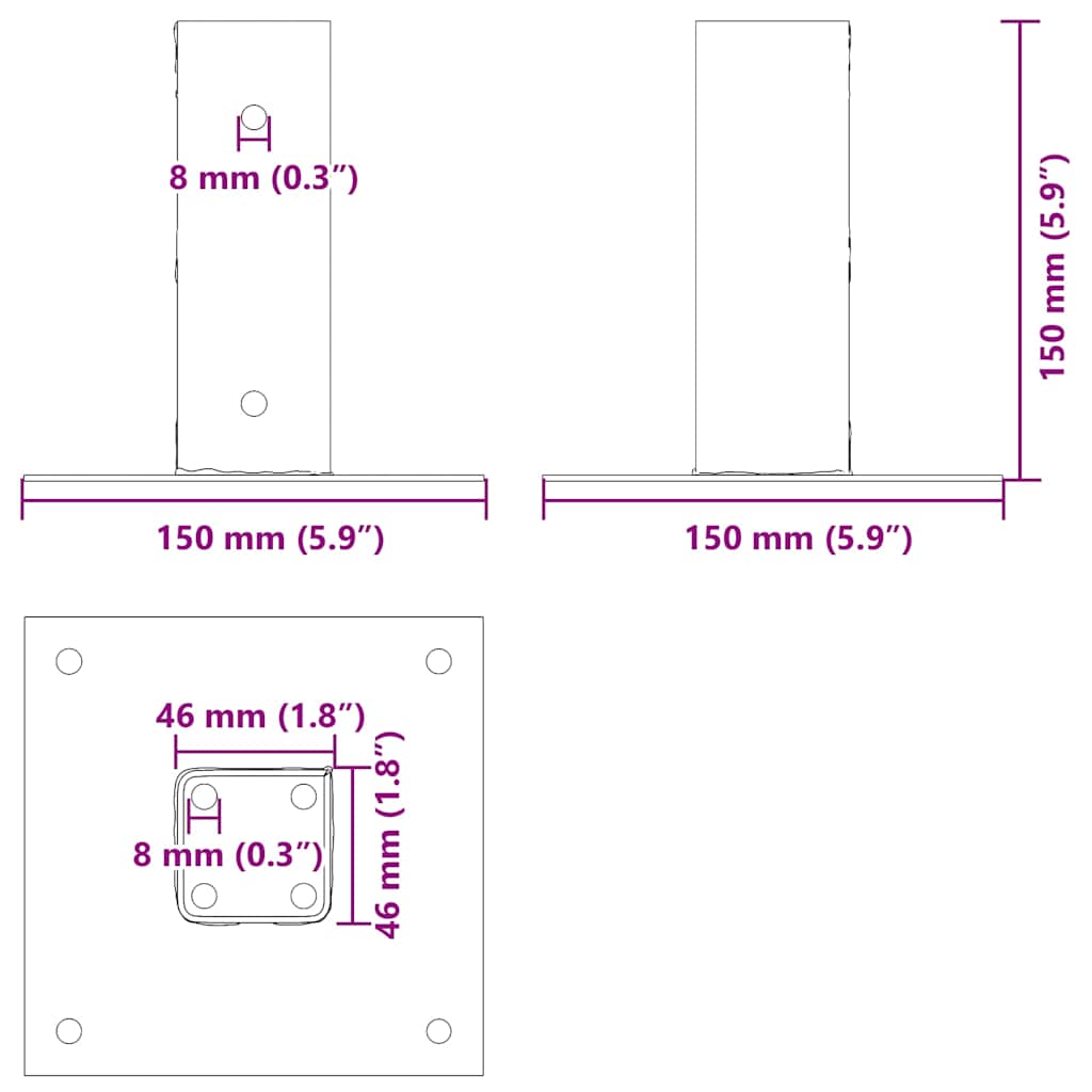 Post Bases Square 4 pcs Silver 46x46 mm Galvanised Steel