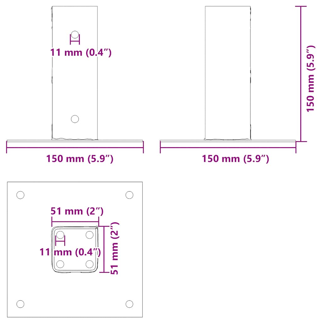 Post Bases Square 12 pcs Silver 51x51 mm Galvanised Steel