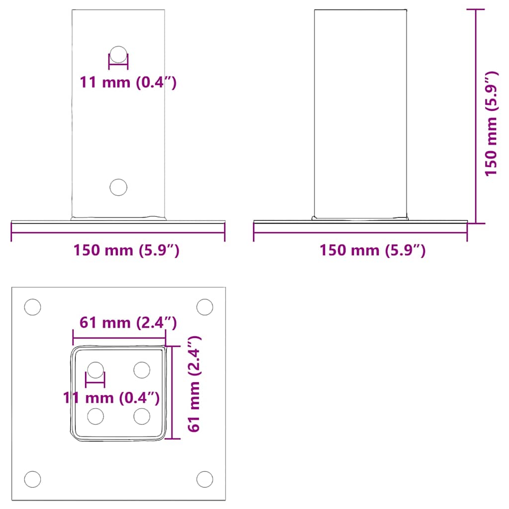 Post Bases Square 12 pcs Silver 61x61 mm Galvanised Steel