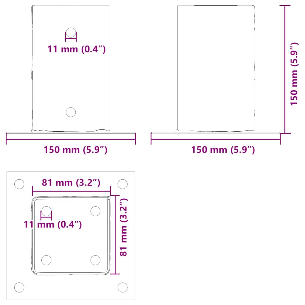 Post Bases Square 4 pcs Silver 81x81 mm Galvanised Steel
