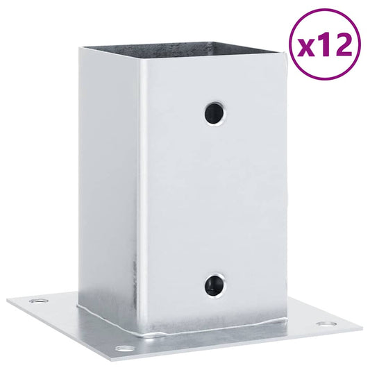 Post Bases Square 12 pcs Silver 91x91 mm Galvanised Steel