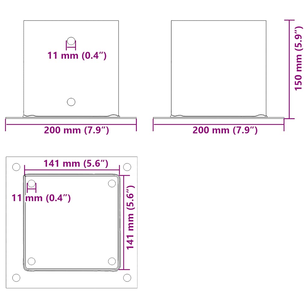 Post Bases Square 4 pcs Silver 141x141 mm Galvanised Steel