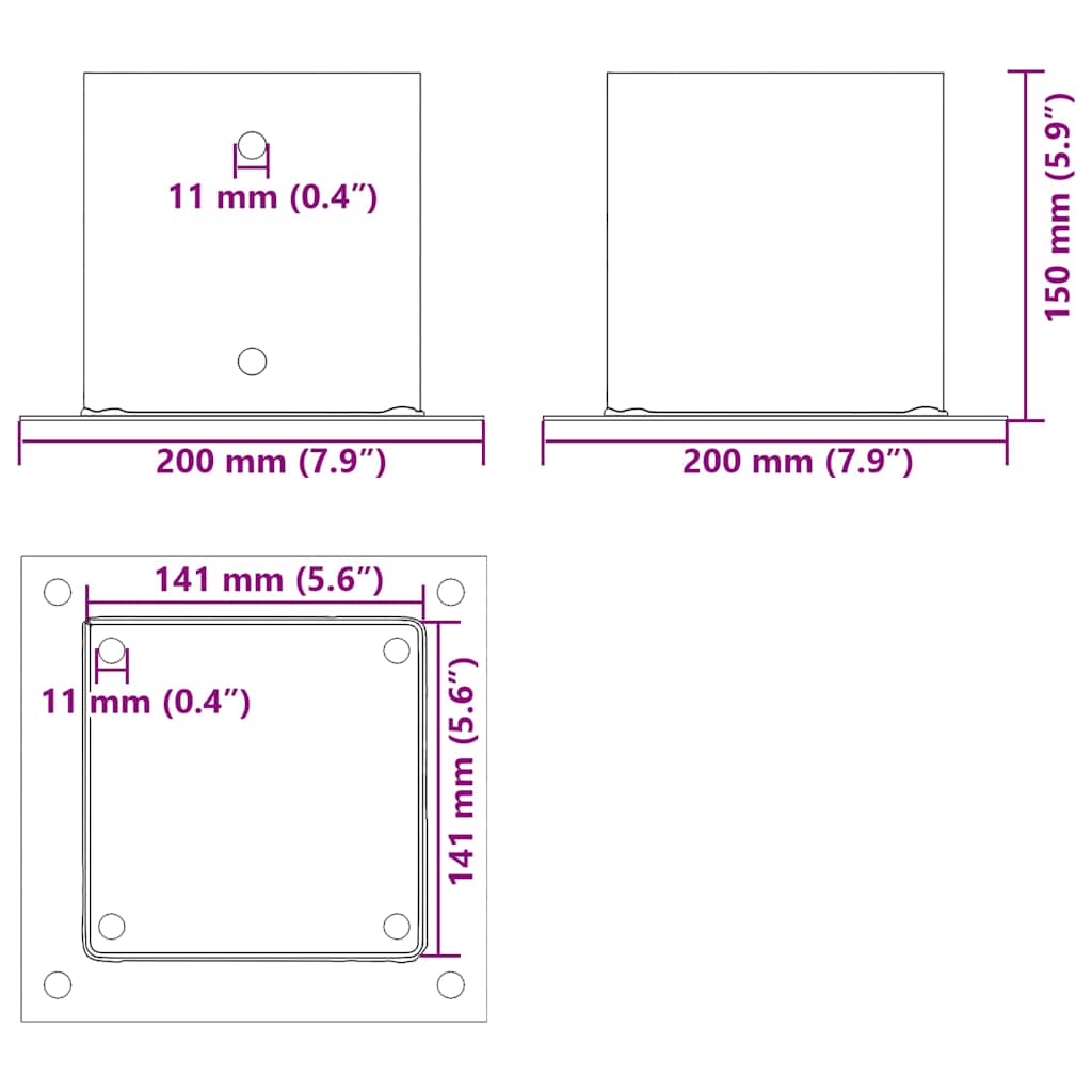 Post Bases Square 12 pcs Silver 141x141 mm Galvanised Steel