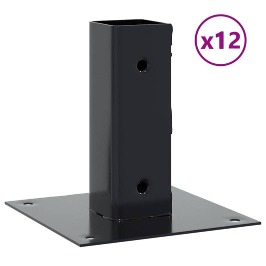 vidaXL Post Bases Square 12 pcs Anthracite 2.01x2.01" Powder-coated Steel