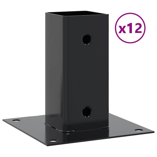 vidaXL Post Bases Square 12 pcs Anthracite 2.80x2.80" Powder-coated Steel