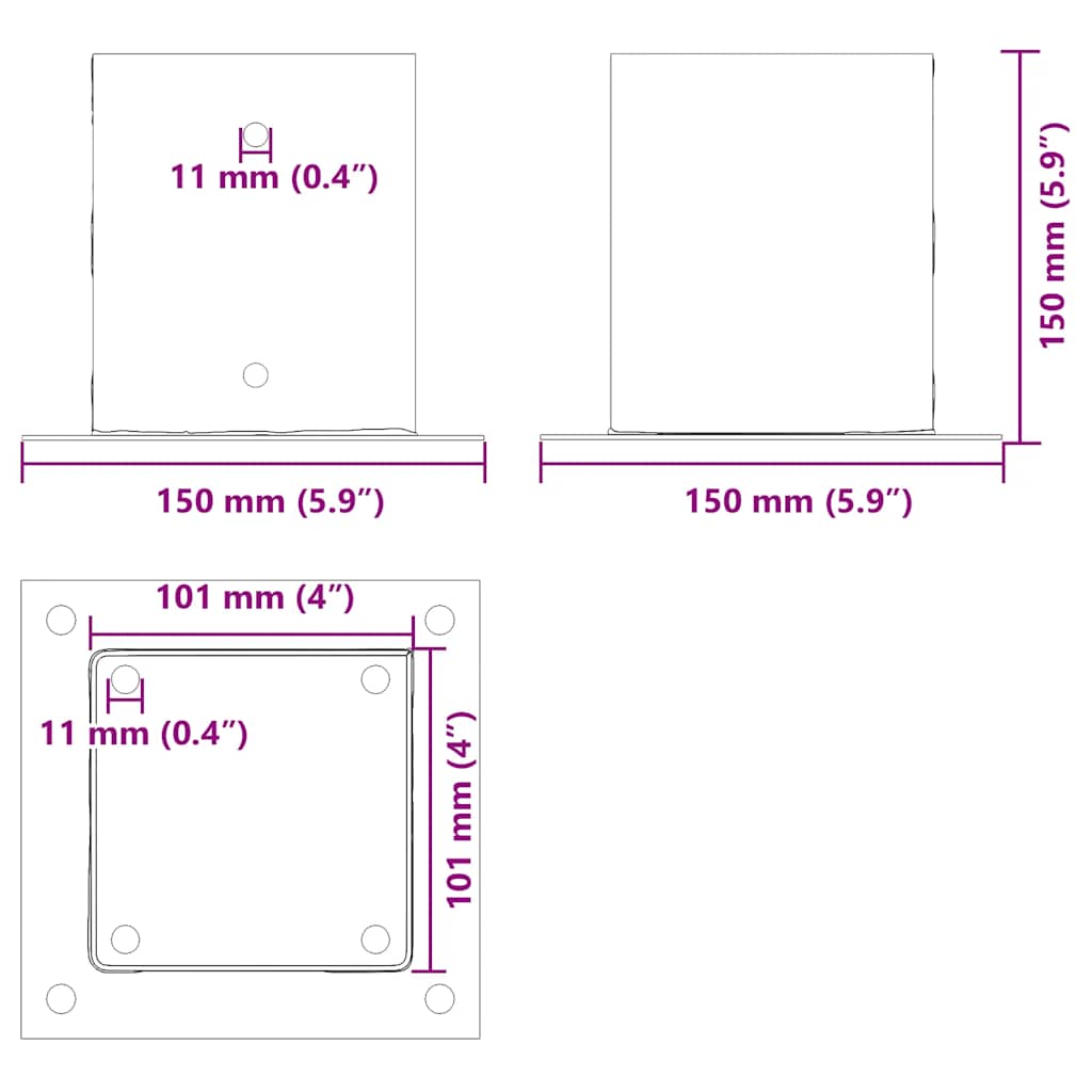 Post Bases Square 12 pcs Anthracite 3.98x3.98" Powder-coated Steel
