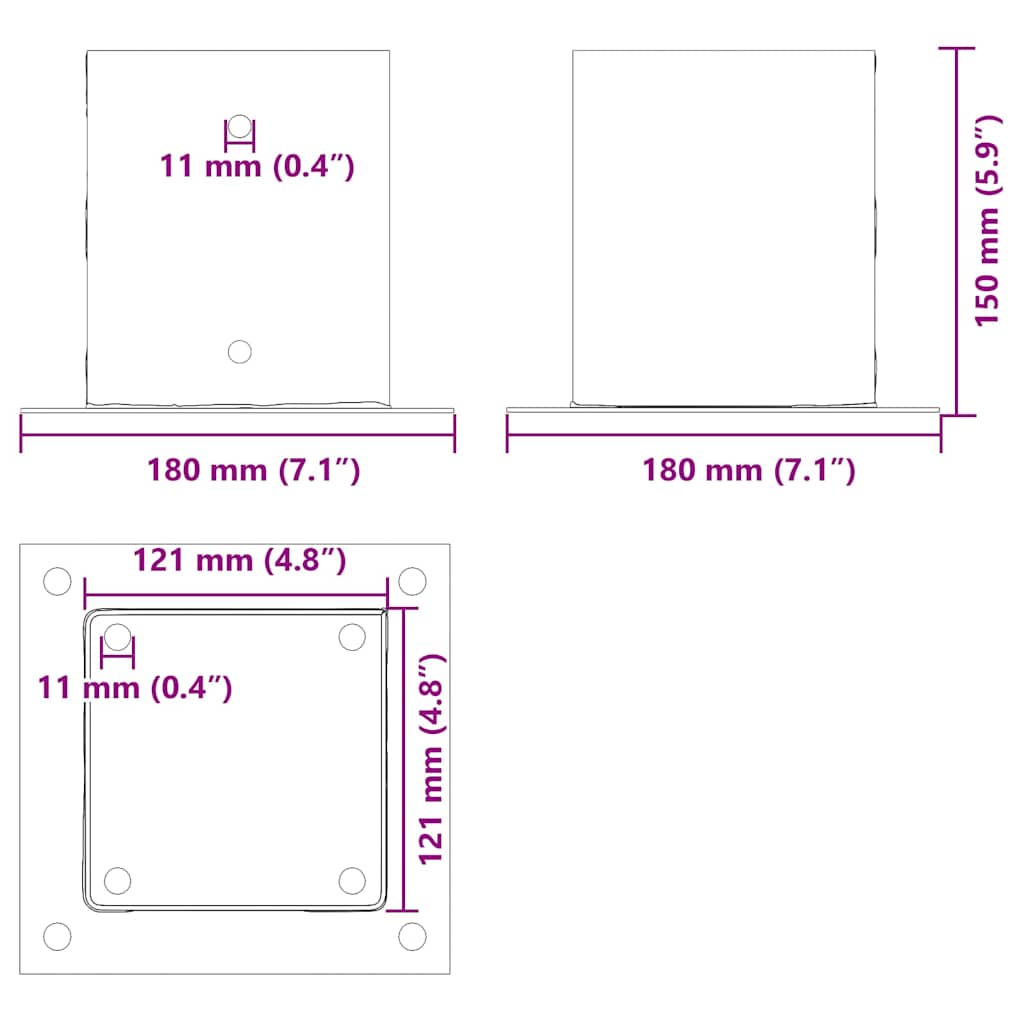 vidaXL Post Bases Square 12 pcs Anthracite 4.76x4.76" Powder-coated Steel