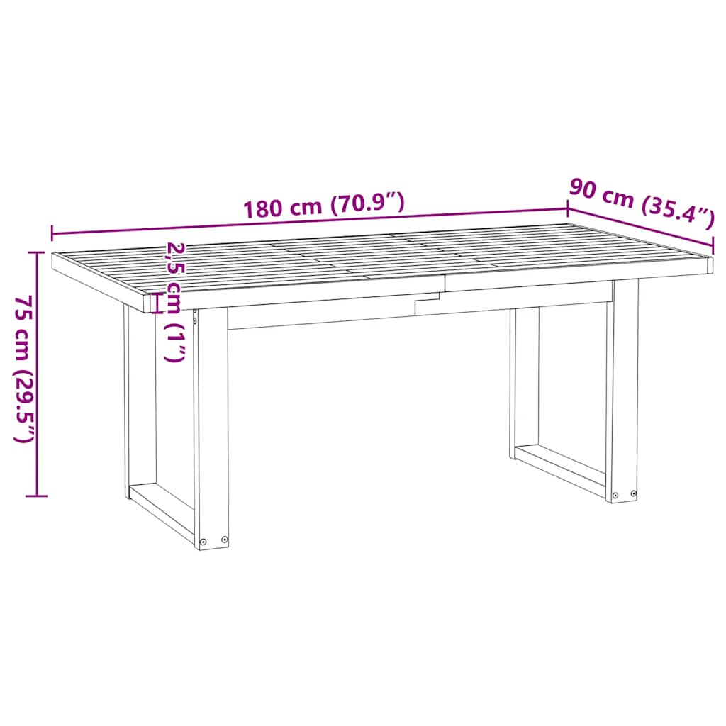 Dining Table "NOAIN" U-Shaped Legs 180x90x75 cm Solid Wood Pine