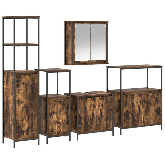 Bathroom Furniture Set 5 pcs Smoked Oak and Black