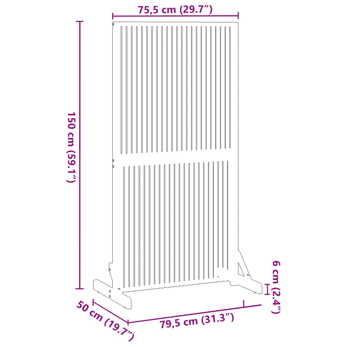 Privacy Screen Brown 79.5 x 50 x 150 cm Solid Acacia Wood
