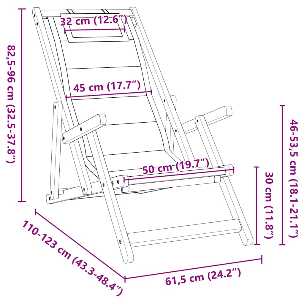 Folding Chair with Armrests Taupe Acacia Wood & Textilene