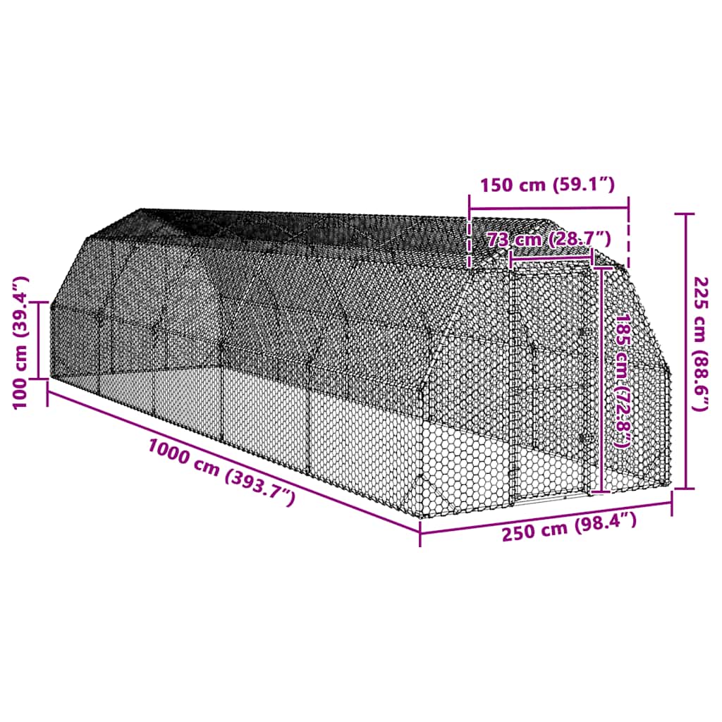 Chicken Run 2.5x10x2.25 m Galvanised Steel