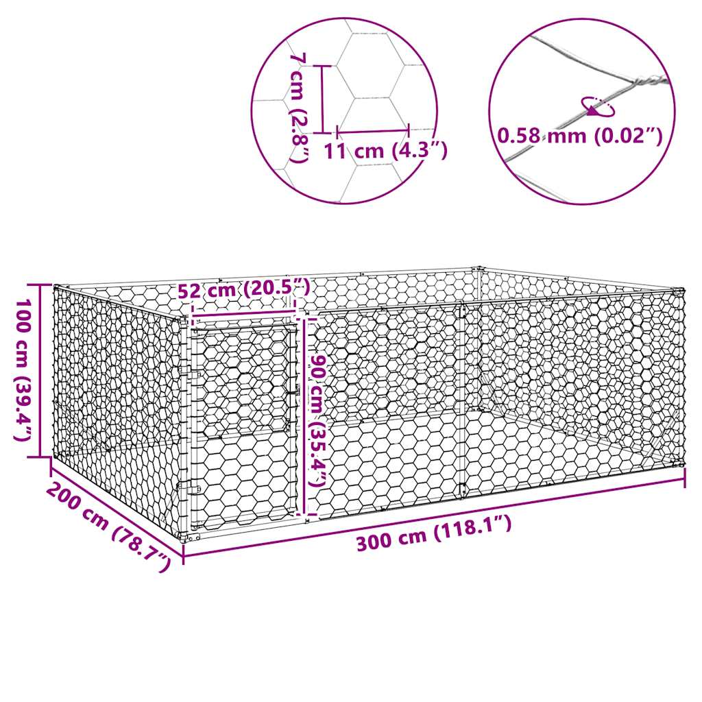 Outdoor Dog Kennel with Door 3x2x1 m Galvanised Steel