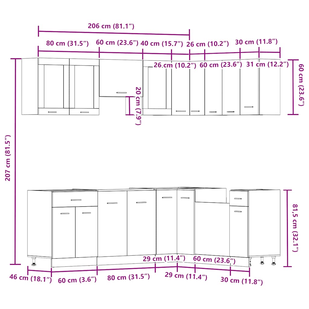 11 Piece Kitchen Cabinet Set Lyon Old Wood Engineered Wood