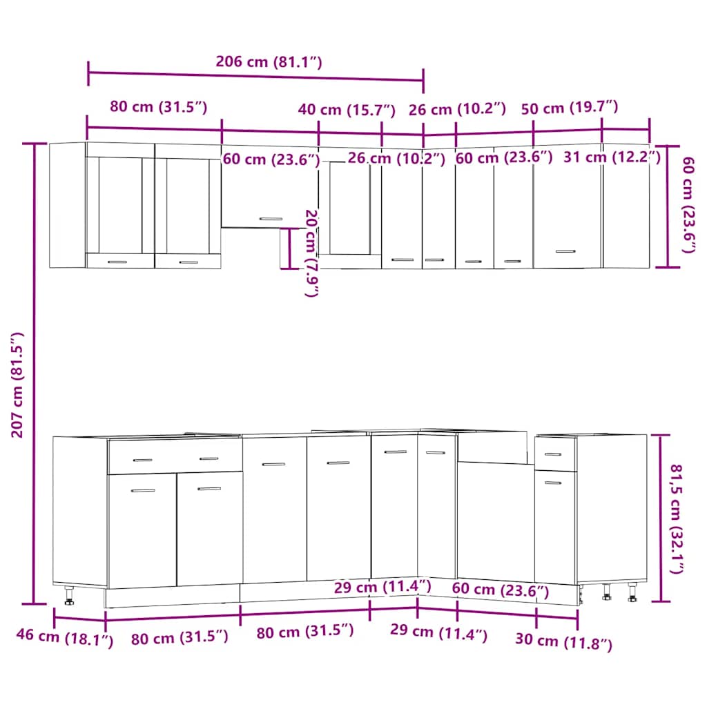 11 Piece Kitchen Cabinet Set Lyon Old Wood Engineered Wood